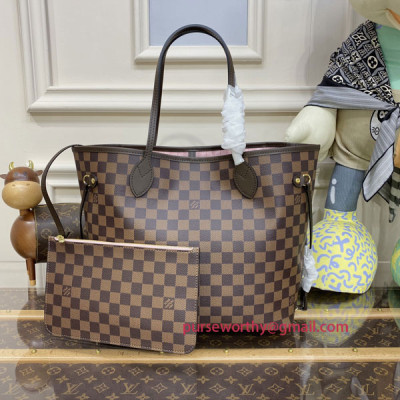 N41603 Neverfull MM Damier Ebène Canvas (Rose Ballerine)