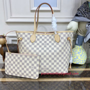 N41605 Neverfull MM Damier Azur Canvas (Rose Ballerine)