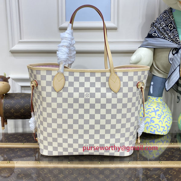 N41605 Neverfull MM Damier Azur Canvas (Rose Ballerine)