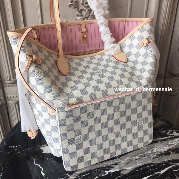 Louis Vuitton N41605 Neverfull MM Damier Azur Canvas Rose Ballerine