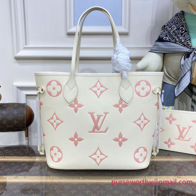 M21579 Neverfull MM Bicolor Monogram Empreinte Leather (Creme / Rose Trianon)