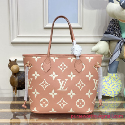 M46329 Neverfull MM Bicolor Monogram Empreinte Leather (Rose Trianon / Creme)